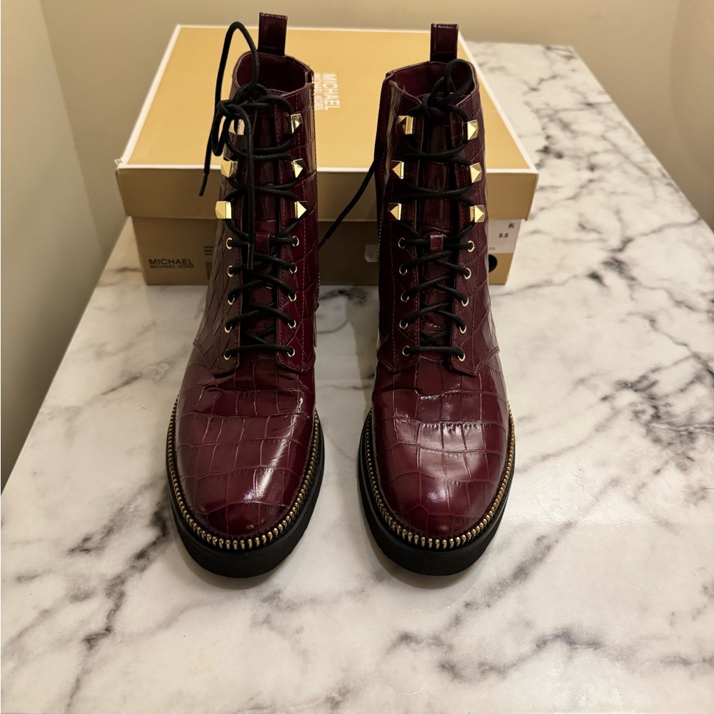 Michael Kors dark Berry Haskell bootie ( croc print )